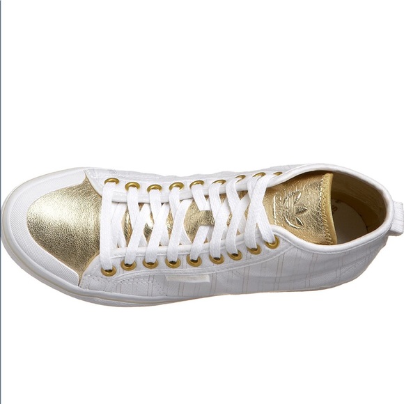 Adidas Honey White & Gold Pinstripe High Tops - Picture 6 of 16